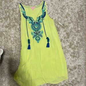 Lilly Pulitzer neon green/yellow and blue wing dress
